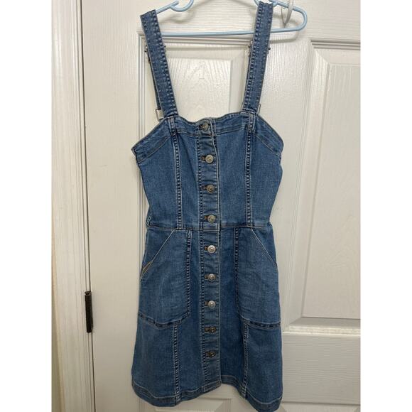 Women’s Jean minidress button down size zero length 30” from top of shoulder - Picture 1 of 4
